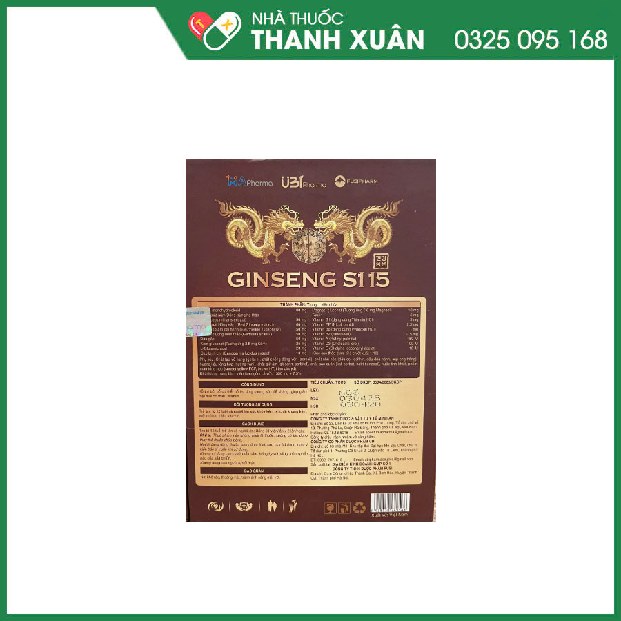 GINSENG S115 Sản phẩm giúp bồi bổ cơ thể, tăng sức đề kháng, giúp giảm mệt mỏi do thiếu vitamin